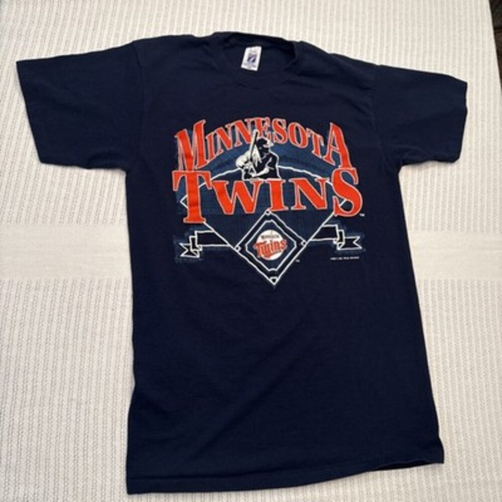 Vintage 1991 Minnesota Twins Logo Seven Graphic T-Shirt Navy Blue Men’s L